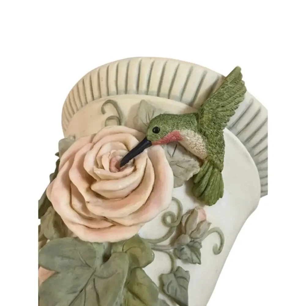 Vintage Floral Hummingbird Wall Shelf Sconce w/ Lace Resin 7